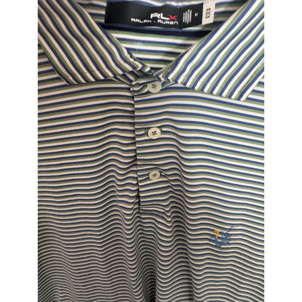RLX Ralph Lauren Mens Striped Golf Polo Shirt Blue Green White Size M